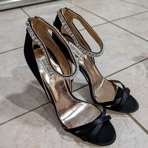 Badgley Mischka Decadence Black Heels with Crystal Ankle Strap 10